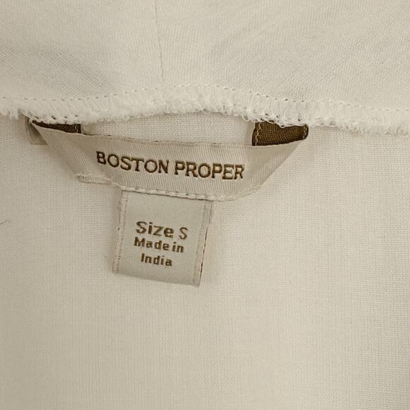 Boston Proper Embroidered Peasant Top Size Small White Blue Lace Up Boho Beachy - Picture 7 of 9